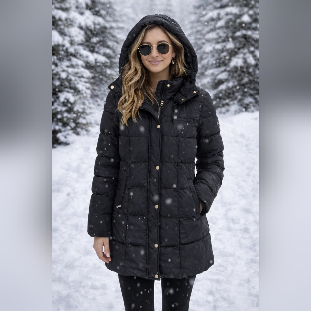 Land's End Black Warm Down Puffer Full Zip with Snaps